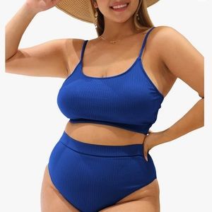 Romwe Women's Plus 2 Piece Ribbed High Waist Bikini Set 3X